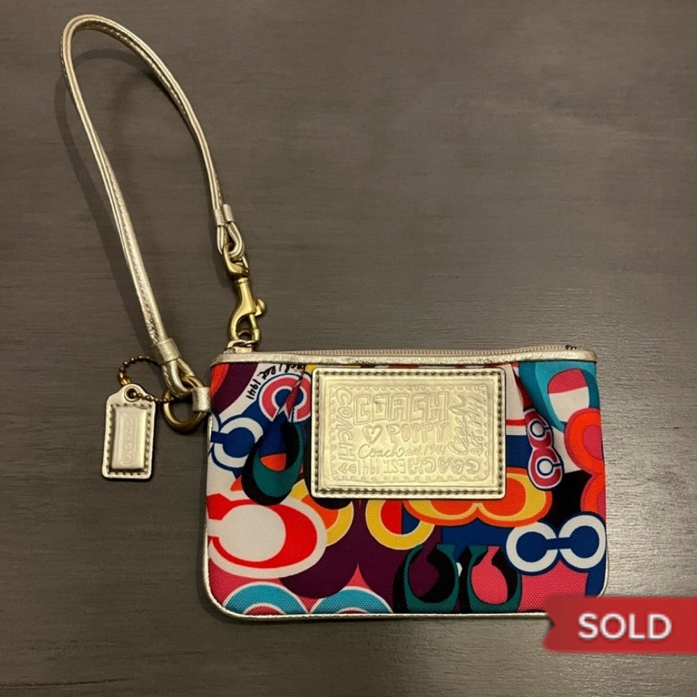 Coach Poppy Graffiti Pop C Print Wristlet Purse With Gold Accents